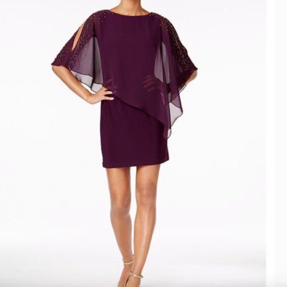 X By Xscape Chiffon Capelet Sheath Plum Dress NWT - Picture 1 of 14